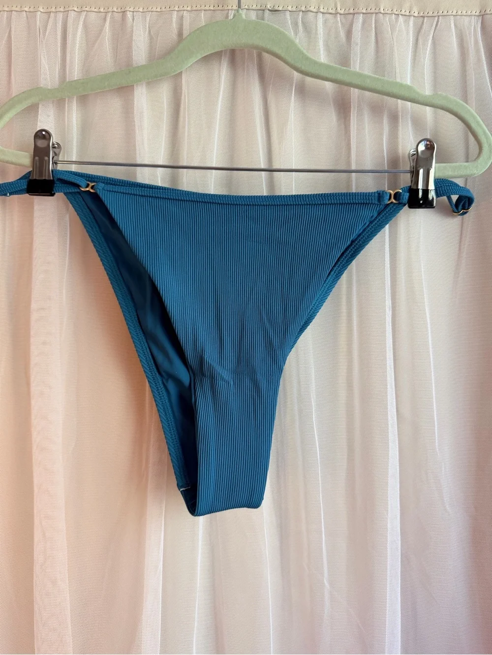 l*space Ribbed Bikini Top in Teal Blue NWT Sz large